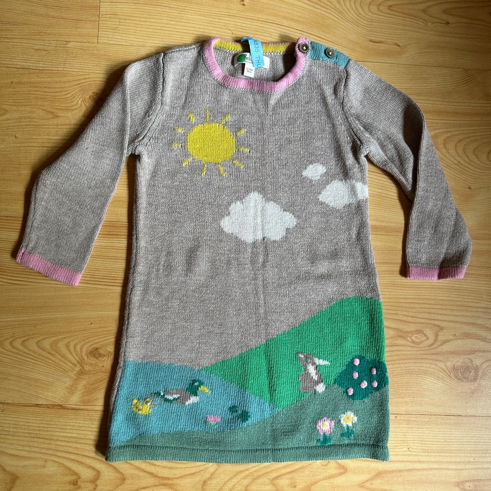 Baby Boden Gray and Green Knit Dress